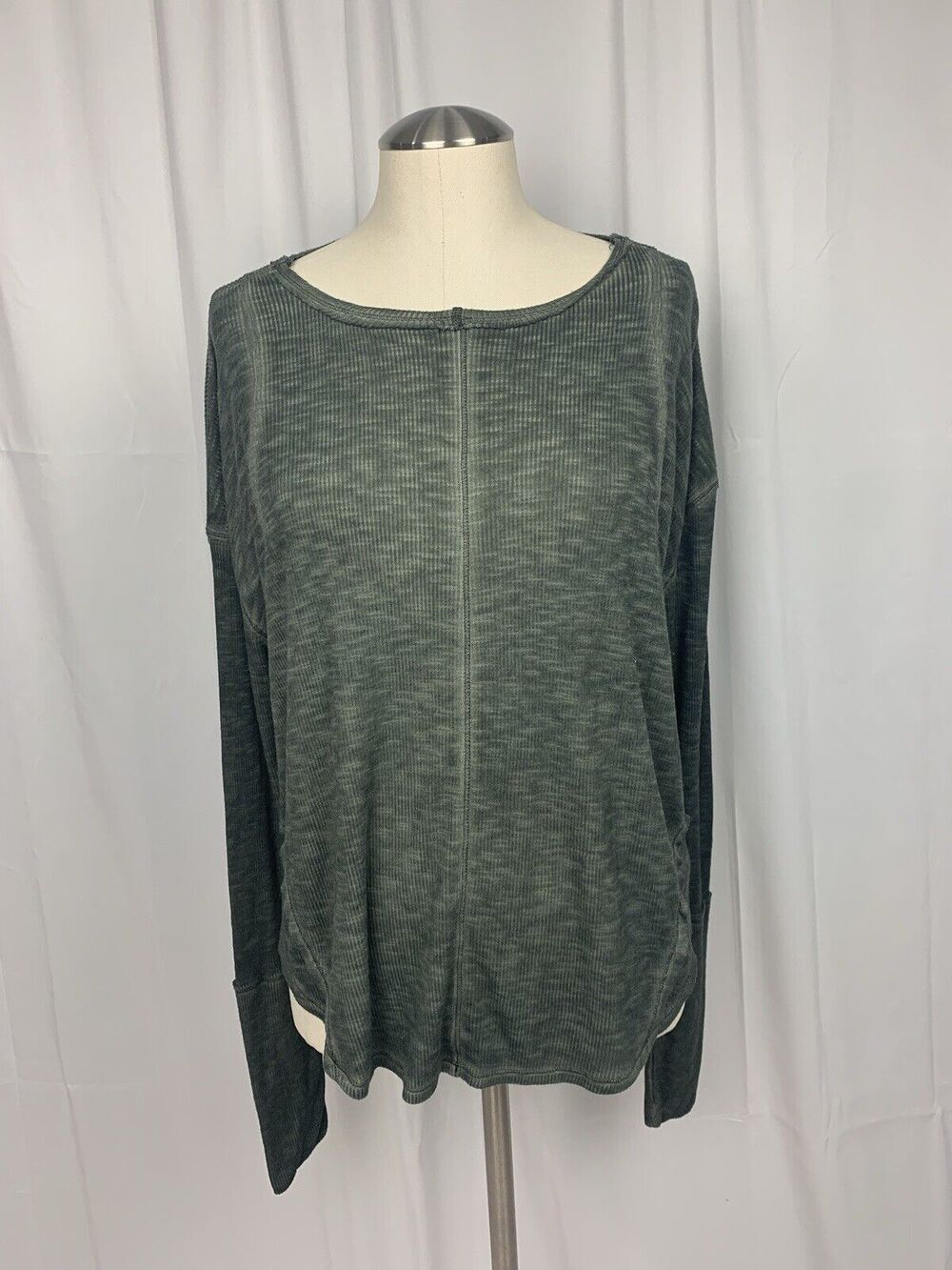 Free People Movement Lay Up Tee Long Sleeve Green Cutouts Oversized Sz S NWT